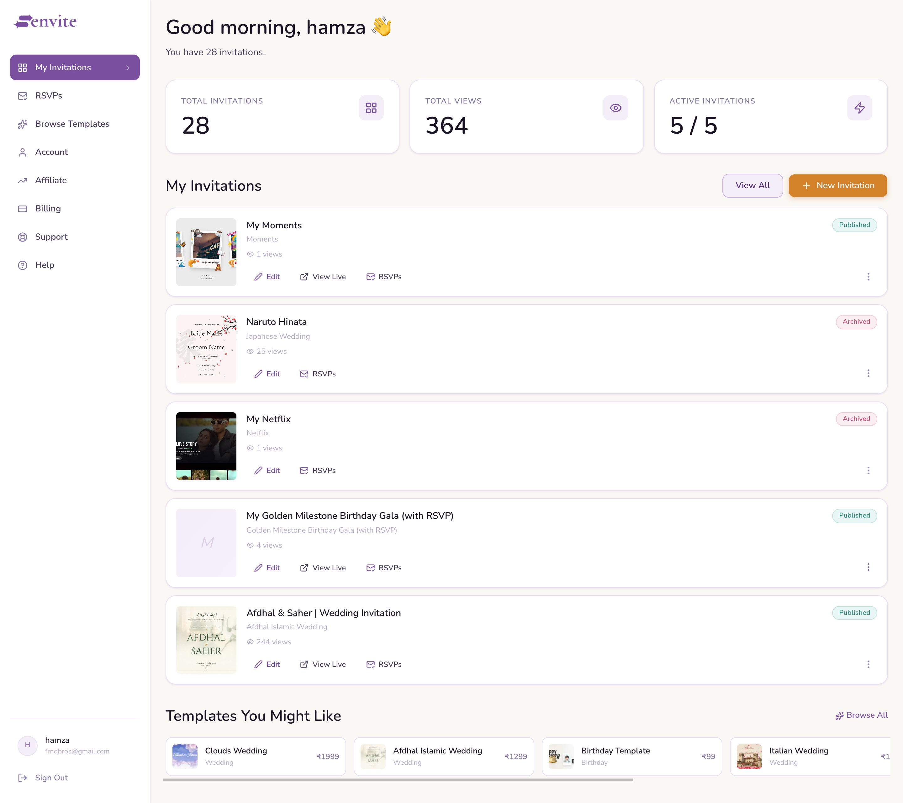 Senvite dashboard
