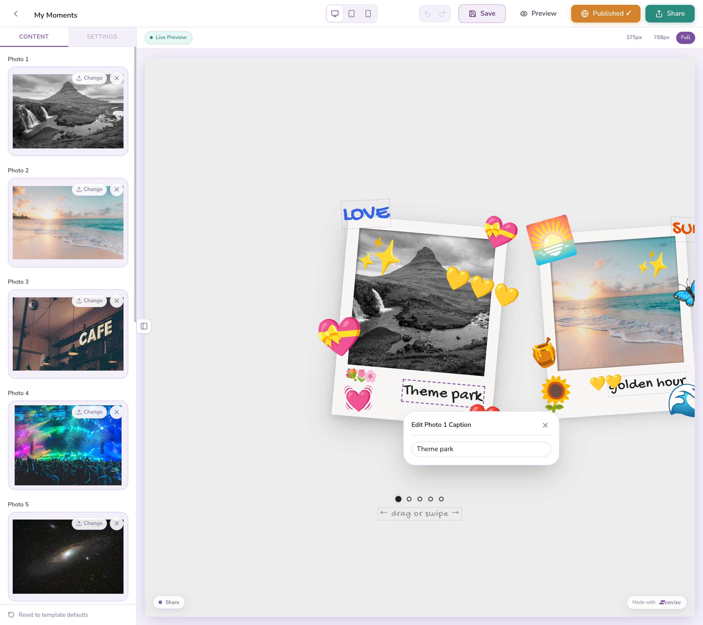Senvite interactive template editor