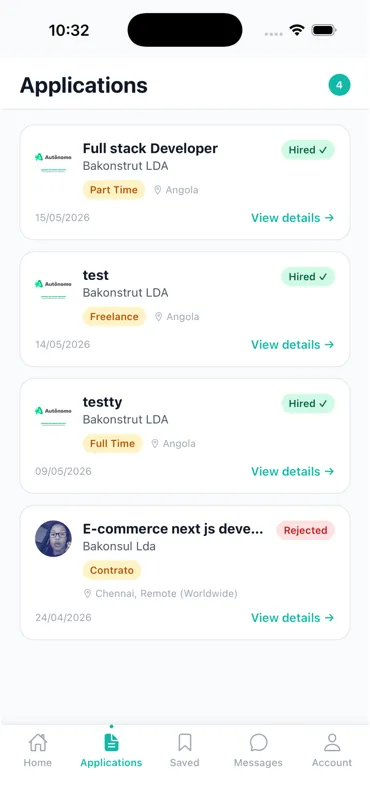 Autonomo applications screen