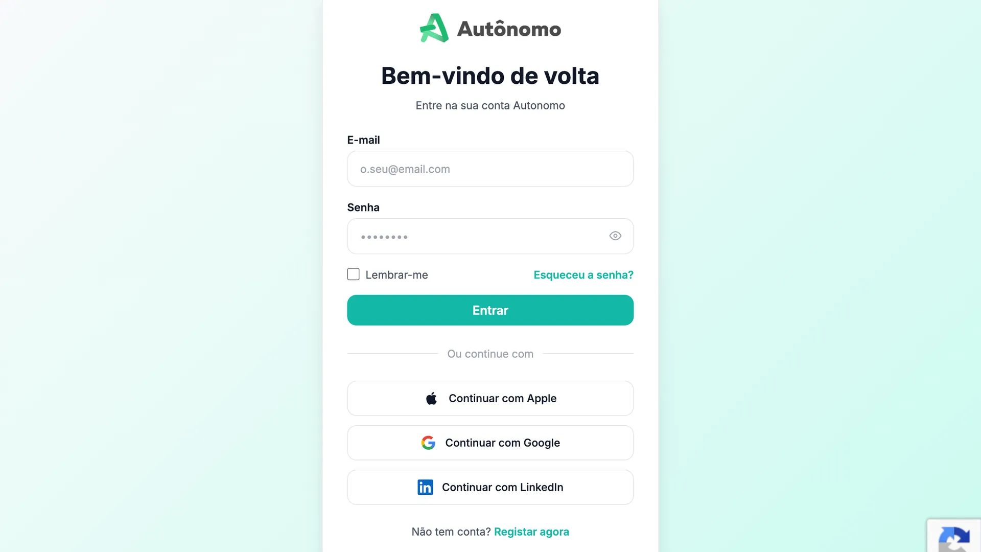 Autonomo authentication page