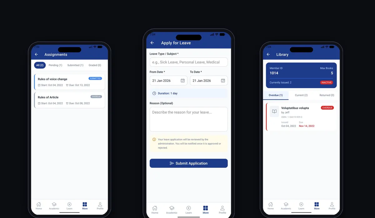 Operations Suite: Assignments, Leave Form, and Library Management
